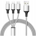 UNIWERSALNY KABEL PRZEWÓD USB 3W1 LIGHTNING MICRO-USB USB C 120CM DO IPHONE